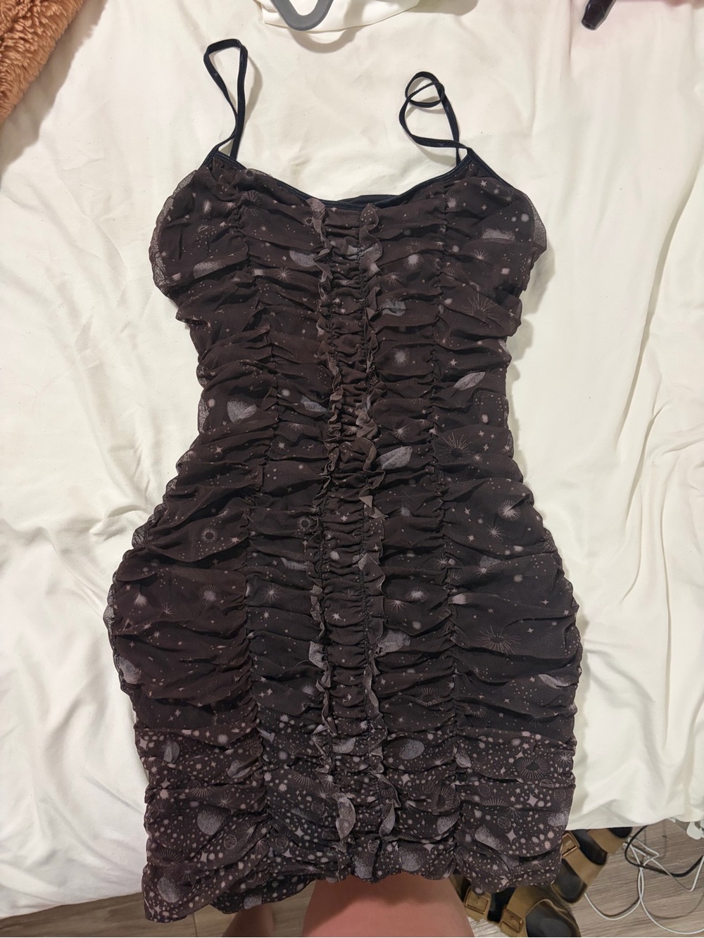 Urban Outfitters Black Celestial Ruched Mini Dress